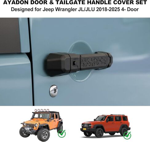 Aluminum Door &Tailgate Handle Cover for Jeep Wrangler JL/JLU 2018-2025 4-Door Complete 5-Piece Set |Heavy Duty Scratch Resistant Exterior Protection Easy No-Drill Installation,for Father's Day in Kuwait