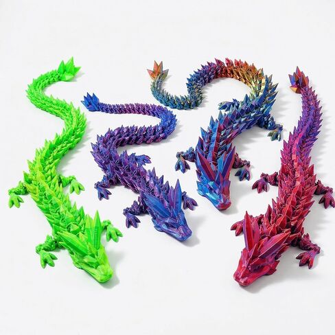 3D Printed Crystal Dragon Fidget Toys, 4Pcs - 12-Inch Articulated Dragons | Flexible Dragon Toys & Collectible 3D Printed Dragons in Kuwait
