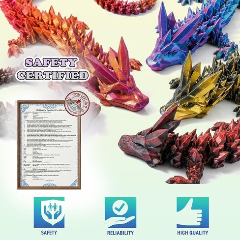 3D Printed Crystal Dragon Fidget Toys, 4Pcs - 12-Inch Articulated Dragons | Flexible Dragon Toys & Collectible 3D Printed Dragons in Kuwait