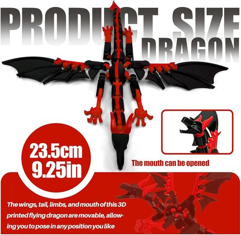 Pre-Assembled T13 3D Printed Robot Action Figure Set with Dragon, Multi-Jointed Movable Toy with Accessories & Weapons, Collectible Action Figures for Boys and Gamers (Black Red) in Kuwait