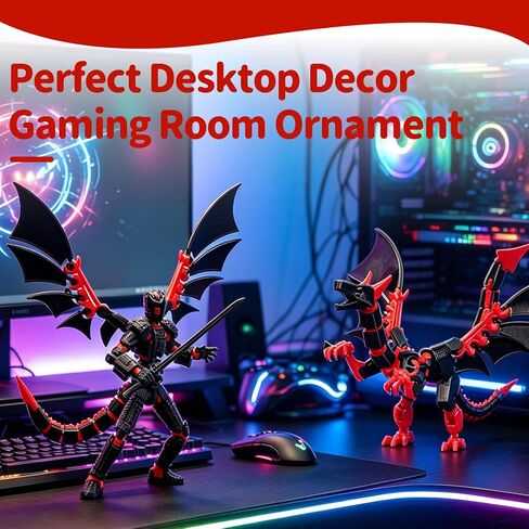 Pre-Assembled T13 3D Printed Robot Action Figure Set with Dragon, Multi-Jointed Movable Toy with Accessories & Weapons, Collectible Action Figures for Boys and Gamers (Black Red) in Kuwait
