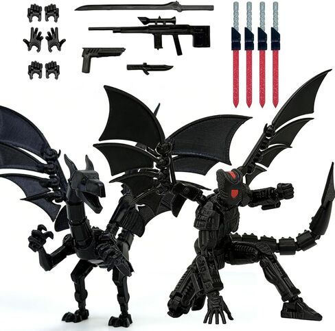 Pre-Assembled T13 3D Printed Robot Action Figure Set with Dragon, Multi-Jointed Movable Toy with Accessories & Weapons, Collectible Action Figures for Boys and Gamers (Black Red) in Kuwait