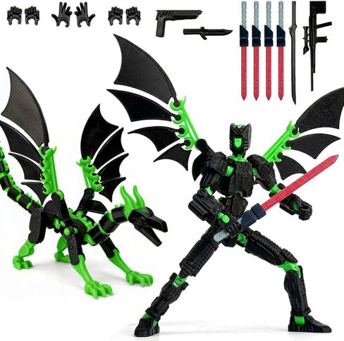 Pre-Assembled T13 3D Printed Robot Action Figure Set with Dragon, Multi-Jointed Movable Toy with Accessories & Weapons, Collectible Action Figures for Boys and Gamers (Black Red) in Kuwait
