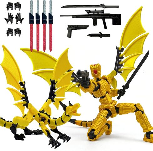 Pre-Assembled T13 3D Printed Robot Action Figure Set with Dragon, Multi-Jointed Movable Toy with Accessories & Weapons, Collectible Action Figures for Boys and Gamers (Black Red) in Kuwait