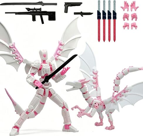 Pre-Assembled T13 3D Printed Robot Action Figure Set with Dragon, Multi-Jointed Movable Toy with Accessories & Weapons, Collectible Action Figures for Boys and Gamers (Black Red) in Kuwait