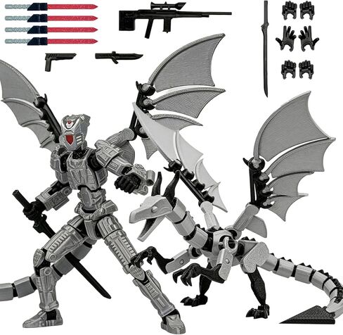 Pre-Assembled T13 3D Printed Robot Action Figure Set with Dragon, Multi-Jointed Movable Toy with Accessories & Weapons, Collectible Action Figures for Boys and Gamers (Black Red) in Kuwait