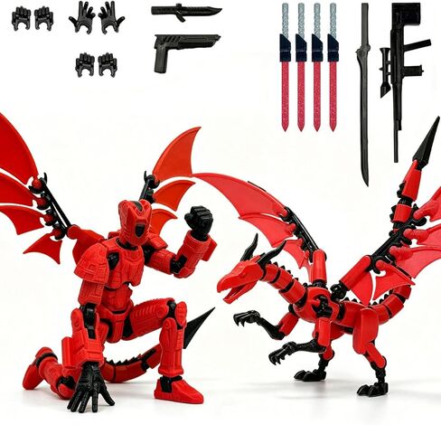 Pre-Assembled T13 3D Printed Robot Action Figure Set with Dragon, Multi-Jointed Movable Toy with Accessories & Weapons, Collectible Action Figures for Boys and Gamers (Black Red) in Kuwait