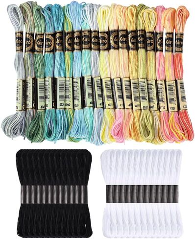 42 Skeins Colorful Variegated Embroidery Floss Thread Gradient Friendship Bracelet String Polyester Black White Cross Stitch Threads Bulk for Hand Sewing Jewelry Bracelets Making Crafts DIY in Kuwait