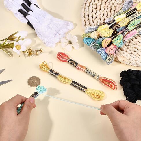 42 Skeins Colorful Variegated Embroidery Floss Thread Gradient Friendship Bracelet String Polyester Black White Cross Stitch Threads Bulk for Hand Sewing Jewelry Bracelets Making Crafts DIY in Kuwait