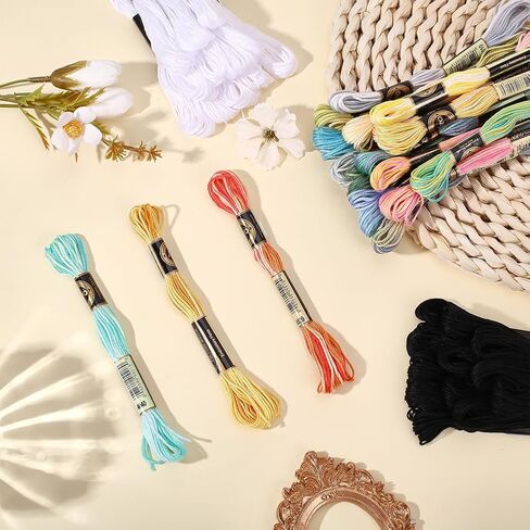 42 Skeins Colorful Variegated Embroidery Floss Thread Gradient Friendship Bracelet String Polyester Black White Cross Stitch Threads Bulk for Hand Sewing Jewelry Bracelets Making Crafts DIY in Kuwait