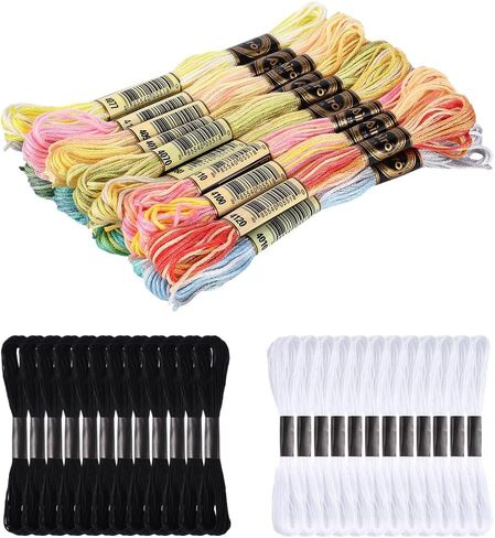 42 Skeins Colorful Variegated Embroidery Floss Thread Gradient Friendship Bracelet String Polyester Black White Cross Stitch Threads Bulk for Hand Sewing Jewelry Bracelets Making Crafts DIY in Kuwait