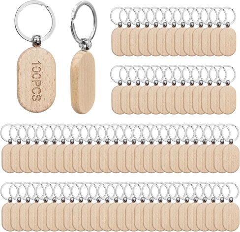 100 PCS Wood Keychain Blank - Unfinished Wood Key Chain Blanks with Key Rings for Laser Engraving DIY Crafts Tags in Saudi Arabia