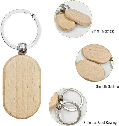 100 PCS Wood Keychain Blank - Unfinished Wood Key Chain Blanks with Key Rings for Laser Engraving DIY Crafts Tags in Saudi Arabia