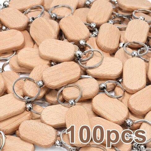 100 PCS Wood Keychain Blank - Unfinished Wood Key Chain Blanks with Key Rings for Laser Engraving DIY Crafts Tags in Saudi Arabia