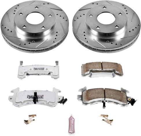 PowerStop Front Brake Kit for Buick Riviera 1979-85 |Chevrolet Blazer 1995-97 |S10 1983-97 |S10 Blazer 1986-94 - Carbon-Fiber Ceramic Z26 Brake Pads + Drilled & Slotted Rotors Upgrade, K3003-26 in Kuwait