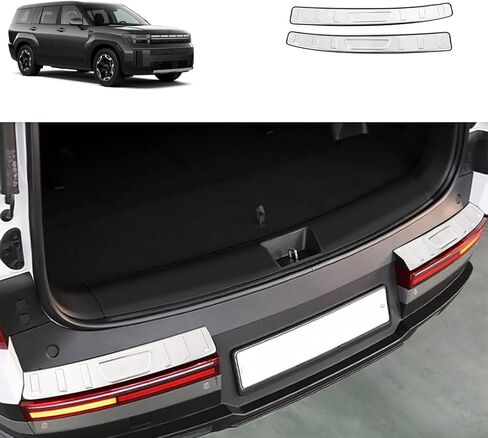 غطاء حماية ممتص الصدمات الخلفي متوافق مع Hyundai Santa Fe 2024 2025 2026 غطاء ممتص الصدمات الخلفي الخارجي للسيارة من الفولاذ المقاوم للصدأ قطعتين (لمسة نهائية سوداء مصقولة) in Kuwait