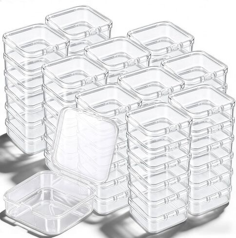 Qianyu 100 PCS Small Plastic Beads Storage Containers Clear Square Box Mini Small Items Holder Case with Hinged Lid for Art Craft Clay Beads Bracelet Jewelry Nail DIY (2.16 × 2.16 × 0.78 Inch) in Kuwait