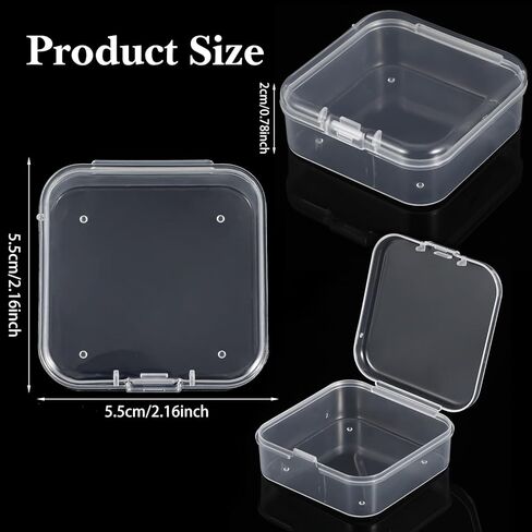 Qianyu 100 PCS Small Plastic Beads Storage Containers Clear Square Box Mini Small Items Holder Case with Hinged Lid for Art Craft Clay Beads Bracelet Jewelry Nail DIY (2.16 × 2.16 × 0.78 Inch) in Kuwait