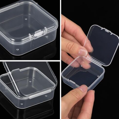 Qianyu 100 PCS Small Plastic Beads Storage Containers Clear Square Box Mini Small Items Holder Case with Hinged Lid for Art Craft Clay Beads Bracelet Jewelry Nail DIY (2.16 × 2.16 × 0.78 Inch) in Kuwait