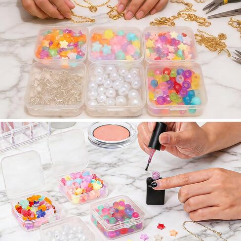 Qianyu 100 PCS Small Plastic Beads Storage Containers Clear Square Box Mini Small Items Holder Case with Hinged Lid for Art Craft Clay Beads Bracelet Jewelry Nail DIY (2.16 × 2.16 × 0.78 Inch) in Kuwait