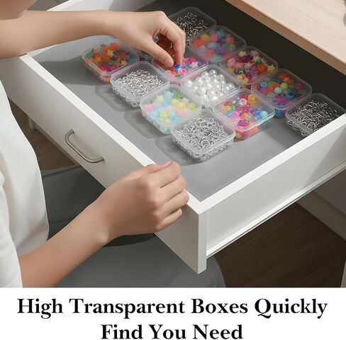 Qianyu 100 PCS Small Plastic Beads Storage Containers Clear Square Box Mini Small Items Holder Case with Hinged Lid for Art Craft Clay Beads Bracelet Jewelry Nail DIY (2.16 × 2.16 × 0.78 Inch) in Kuwait