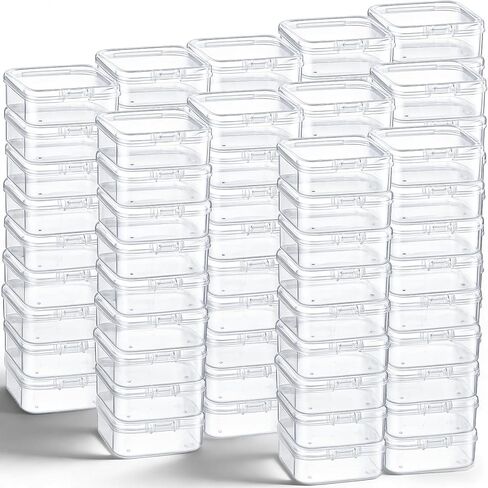 Qianyu 100 PCS Small Plastic Beads Storage Containers Clear Square Box Mini Small Items Holder Case with Hinged Lid for Art Craft Clay Beads Bracelet Jewelry Nail DIY (2.16 × 2.16 × 0.78 Inch) in Kuwait