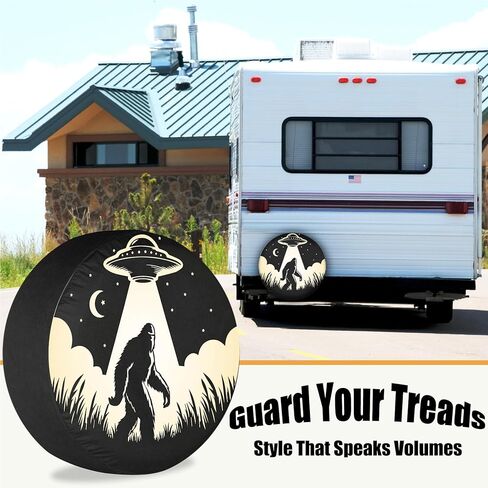 Camper Trailer Tire Covers Bigfoot and UFO Camping Weatherproof Universal Fit for Camper Trailer RV SUV Truck 12" 13" 14" 15" 16" 17 Inch in Saudi Arabia