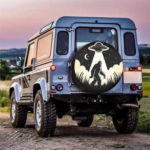 Camper Trailer Tire Covers Bigfoot and UFO Camping Weatherproof Universal Fit for Camper Trailer RV SUV Truck 12" 13" 14" 15" 16" 17 Inch in Saudi Arabia