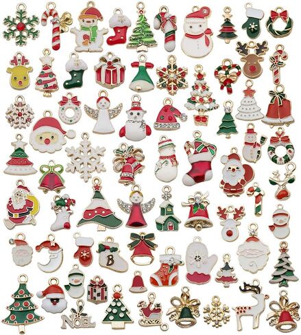 70 Pcs Gold Enamel Christmas Charms for DIY Jewelry Making Necklace Bracelet Earring DIY Christmas Clothes Sewing Bags Decoration Charms (M514) in Kuwait