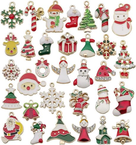 70 Pcs Gold Enamel Christmas Charms for DIY Jewelry Making Necklace Bracelet Earring DIY Christmas Clothes Sewing Bags Decoration Charms (M514) in Kuwait