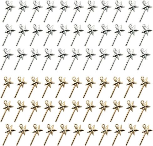 GUZUHUKU 100PCS Fairy Wand Pentagram Charms, Star Magic Wand Charms, Princess Witch Pendant for Jewellery Making DIY Necklace Bracelet Earring Crafts in Saudi Arabia