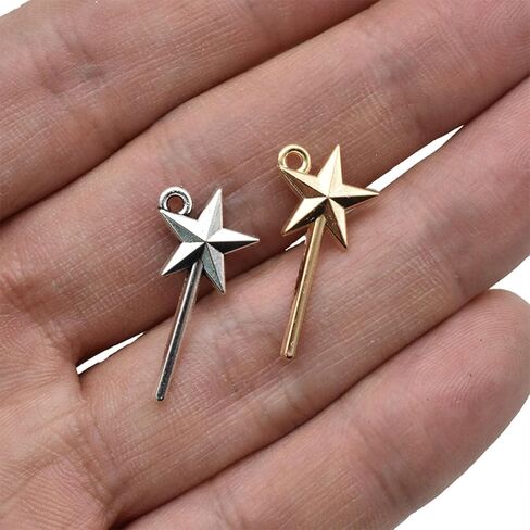 GUZUHUKU 100PCS Fairy Wand Pentagram Charms, Star Magic Wand Charms, Princess Witch Pendant for Jewellery Making DIY Necklace Bracelet Earring Crafts in Saudi Arabia