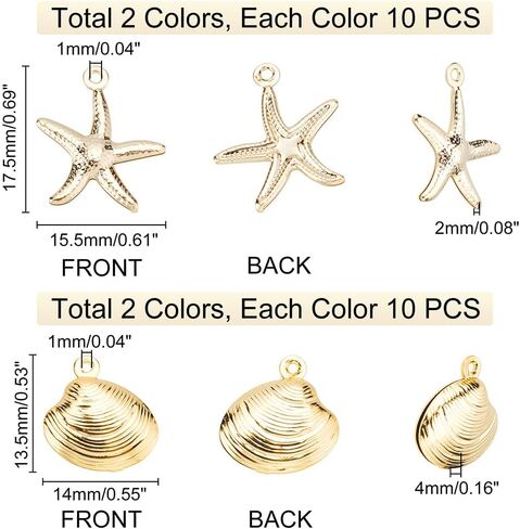 PH PandaHall 40pcs Starfish Shell Charms, 4 Style 304 Stainless Steel Sea Scallop Metal Charms Pendants Ocean Seashell Dangle Charm for Beach Hawaii Earring Necklace Bracelet Jewelry Making in Kuwait