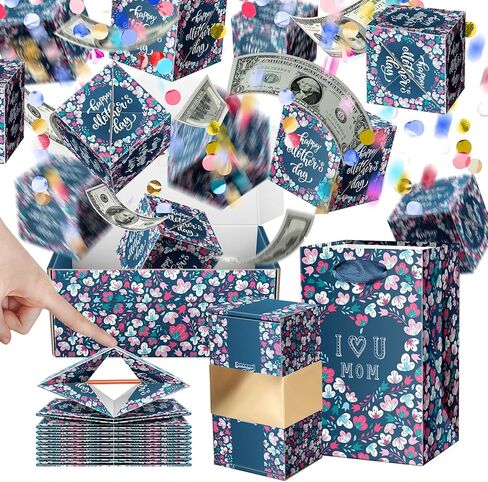 Mothers Day Surprise Gift Box for Money, DIY Creativity Folding Bounce Explosion Pop Up Cash for Mom, Blue in Saudi Arabia