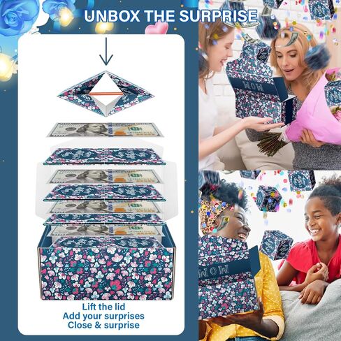 Mothers Day Surprise Gift Box for Money, DIY Creativity Folding Bounce Explosion Pop Up Cash for Mom, Blue in Saudi Arabia