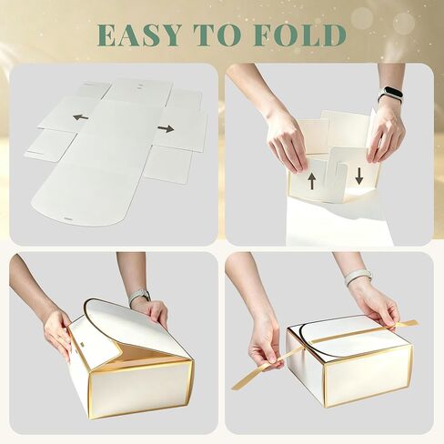 JOYIT 10 Pack White Gift Boxes with Lids for Presents - 8 x 8 x 4 inches Bridesmaid Proposal Box with Ribbon, Gold Foil Boxes for Gifts for Wedding, Birthday & Baby Shower Party Favors Anniversary in Saudi Arabia