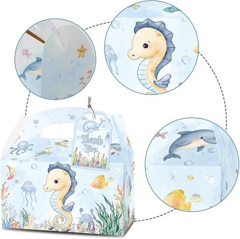 ديكورات حفلات GRULLlN Under the Sea - 12 قطعة من علب هدايا حلوى الحلوى الجيدة لحفلات حيوانات المحيط مع علامات شكر لمستلزمات استحمام الطفل في عيد الميلاد in Kuwait