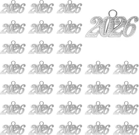 25 قطعة معدنية لعام 2026 سحر قلادة DIY لديكور التخرج لعام 2026، سبيكة 33 × 18 مم، قلادة 2026 لسلاسل المفاتيح الشرابة والأساور والقلائد والأقراط وإكسسوارات صناعة المجوهرات in Kuwait