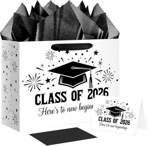 JWSCYSY Large Purple Black Graduation Gift Bag, Class of 2026 Gift Bag with Tissue Paper and Card for College Graduation Season Theme Party Decor Supplies. in Saudi Arabia