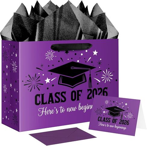 JWSCYSY Large Purple Black Graduation Gift Bag, Class of 2026 Gift Bag with Tissue Paper and Card for College Graduation Season Theme Party Decor Supplies. in Saudi Arabia