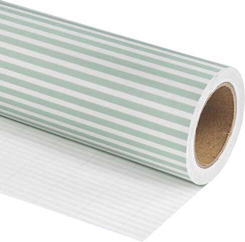 WRAPAHOLIC Kraft Striped Wrapping Paper Roll - Mini Roll - 17 Inch x 16.5 Feet - Classic Sage Green Stripe Wrapping Paper for Birthday, Wedding, Baby Shower, Bridal Shower in Kuwait