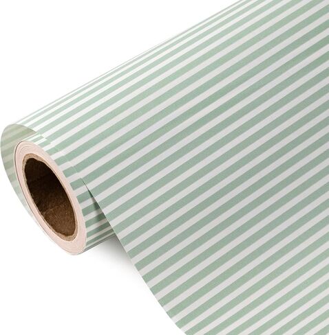 WRAPAHOLIC Kraft Striped Wrapping Paper Roll - Mini Roll - 17 Inch x 16.5 Feet - Classic Sage Green Stripe Wrapping Paper for Birthday, Wedding, Baby Shower, Bridal Shower in Kuwait