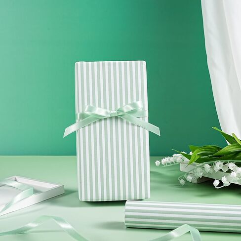WRAPAHOLIC Kraft Striped Wrapping Paper Roll - Mini Roll - 17 Inch x 16.5 Feet - Classic Sage Green Stripe Wrapping Paper for Birthday, Wedding, Baby Shower, Bridal Shower in Kuwait