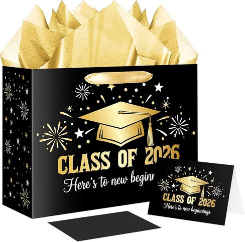 JWSCYSY Large Purple Black Graduation Gift Bag, Class of 2026 Gift Bag with Tissue Paper and Card for College Graduation Season Theme Party Decor Supplies. in Saudi Arabia