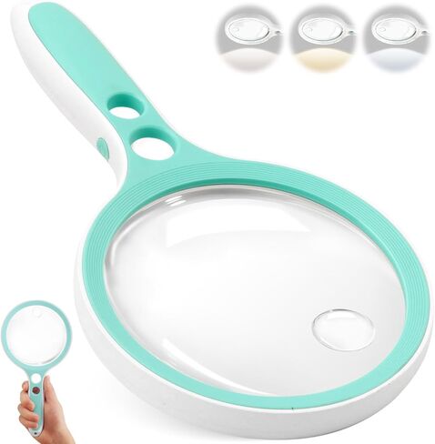 Large Magnifying Glass with Light,10X 25X 45X 60X Handheld Illuminated Lighted Magnifier, 5in Page Reading Magnifier with 12 LED Lights for Seniors Reading, Coins, Jewelry, Close Work - Green in Saudi Arabia