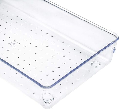 Kingrol 4-Pack Clear Drawer Organizer Bins, 15 x 6 x 2 Inch Desk & Kitchen Drawer Dividers for Utensils, Makeup, Jewelry, Office, Craft Supplies - Durable & Non-Slip Storage Containers in Kuwait
