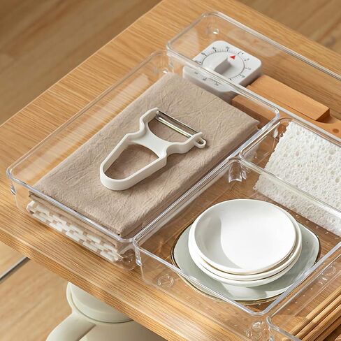 Kingrol 4-Pack Clear Drawer Organizer Bins, 15 x 6 x 2 Inch Desk & Kitchen Drawer Dividers for Utensils, Makeup, Jewelry, Office, Craft Supplies - Durable & Non-Slip Storage Containers in Kuwait