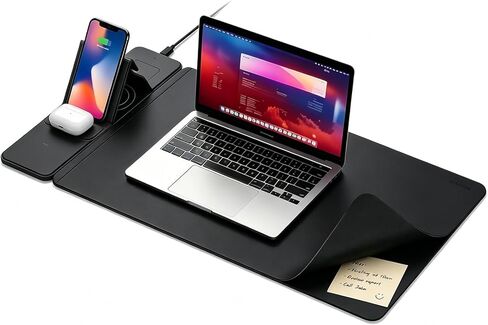 15W Wireless Charging Mouse Pad 31.5"x15.75", Double-Sided Faux Leather & Felt Desk Mat, 2-in-1 Magnetic Charging Pad for iPhone/AirPods, Smartphone Non-Slip Gaming/Office Desk Pad (Folding-Gray) in Saudi Arabia