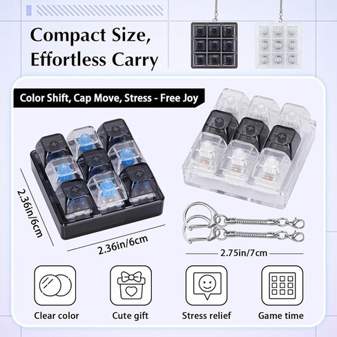 2 PCS 9-in-1 Keyboard Fidget Toy for Adults Silent and Loud Keyboard Clicker Keychain Stress Relief Fidget Toys for Office Asmr Anxiety Autism (Black&White, 9 in 1-2P) in Saudi Arabia