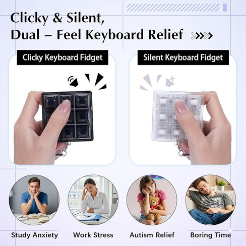 2 PCS 9-in-1 Keyboard Fidget Toy for Adults Silent and Loud Keyboard Clicker Keychain Stress Relief Fidget Toys for Office Asmr Anxiety Autism (Black&White, 9 in 1-2P) in Saudi Arabia